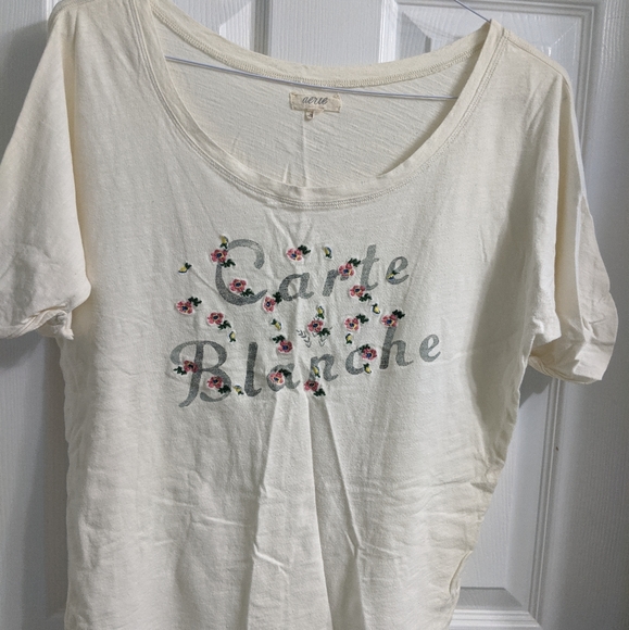 Aerie White Cream Oversized Floral Text Shirt - Picture 1 of 1